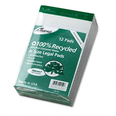 Ampad Ampad 20152 Perforated Recycled Pads  Jr. Legal Rule  5 x 8  WE  12 50-Sheet Pads Pack 20152